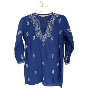 Gils Size 12 roller rabbit blue white embroidery dress cotton